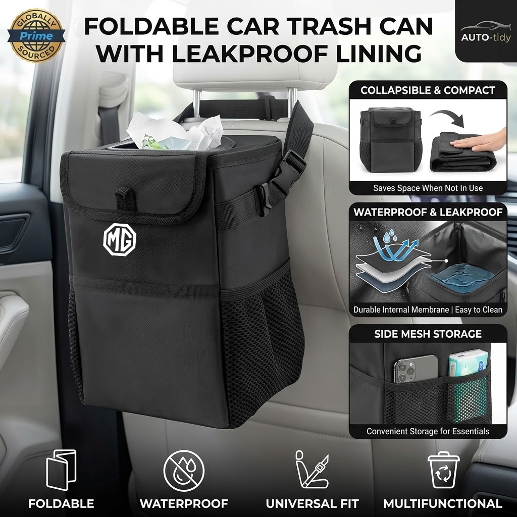 Waterproof Car Trash Can With Lid - Lixeira portátil dobrável, com tampa à