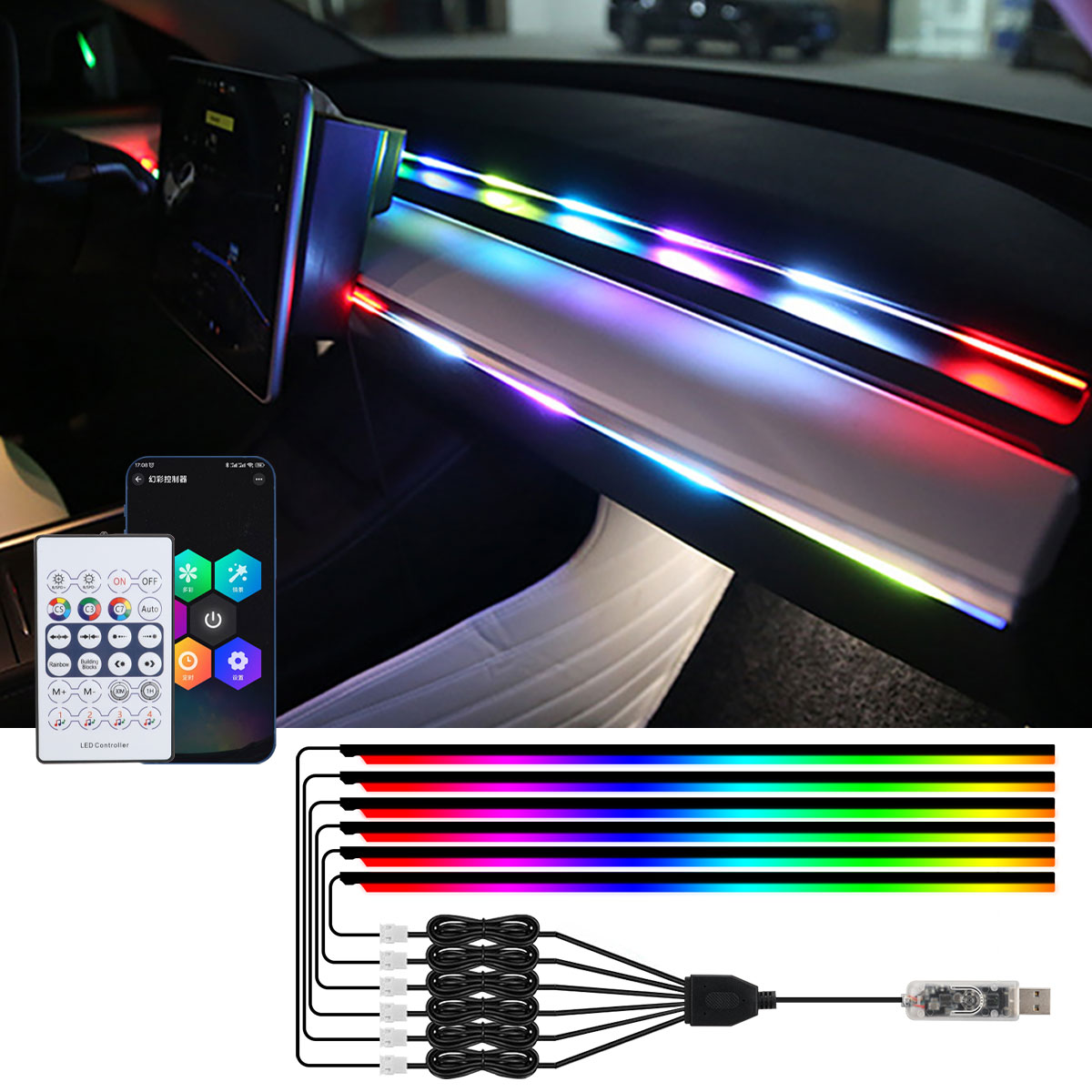 Led Ambient Interior Car Lights App Control - 6/10 em 1 carro led luzes
