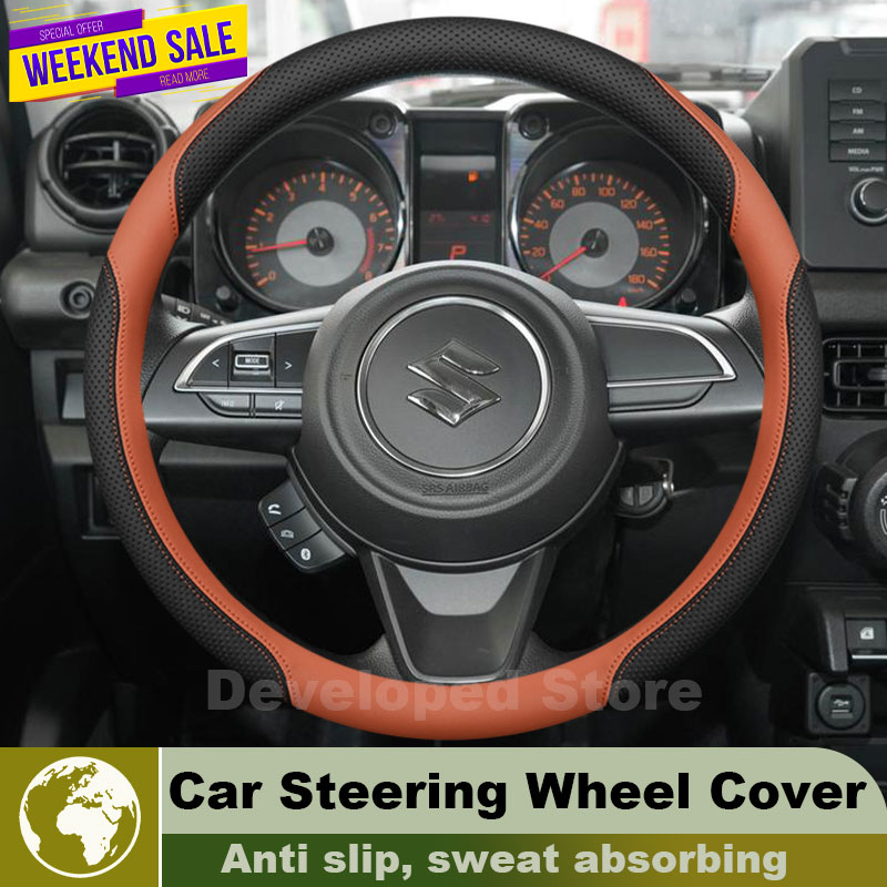 Capa de Volante de Couro para  - Car Steering Wheel Cover Anti Slip Breathable avaliação e preço