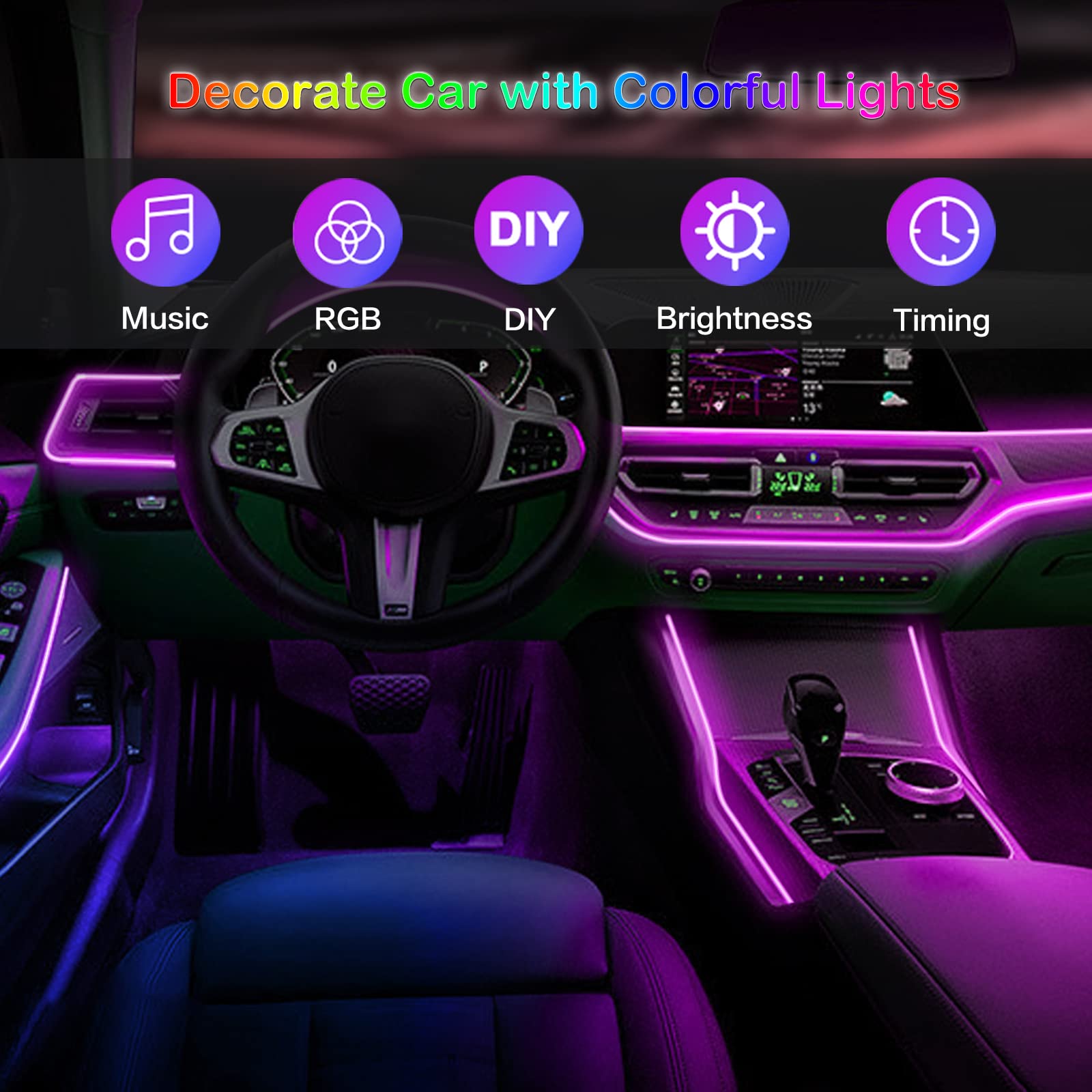 LED Car Interior Ambient Strip - Led Ambient Interior Car Lights App Control avaliação e preço