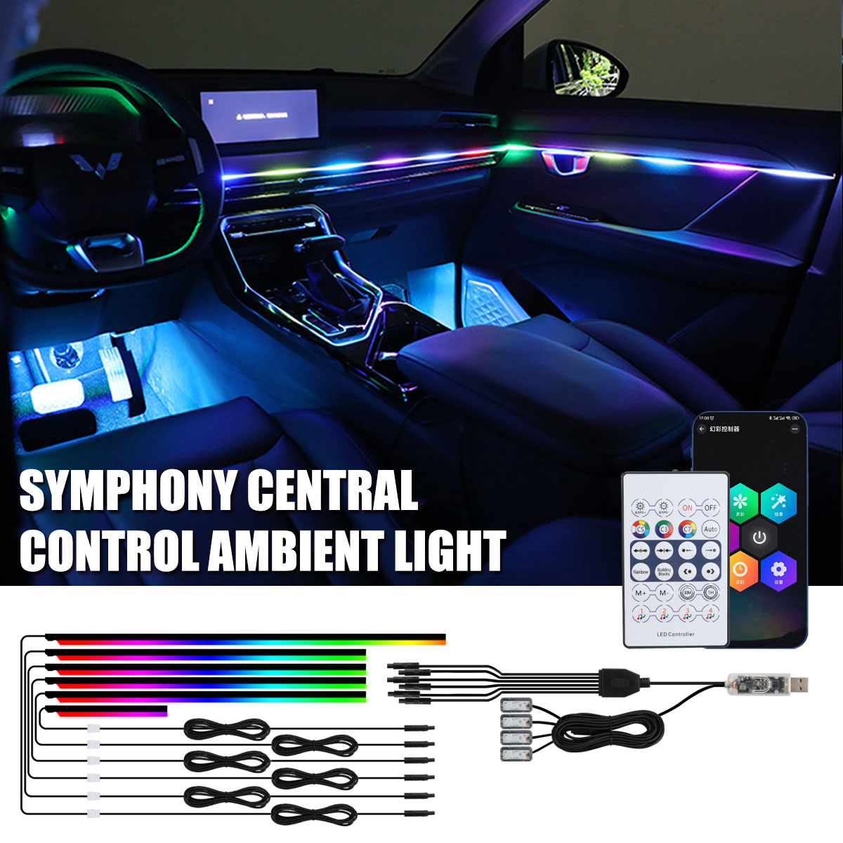 Sinfonia universal luzes ambie - Led Ambient Interior Car Lights App Control avaliação e preço