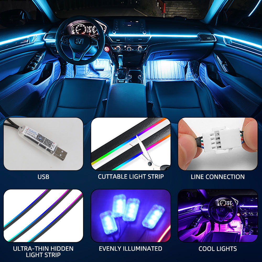 Sinfonia universal luzes ambie - Led Ambient Interior Car Lights App Control avaliação e preço