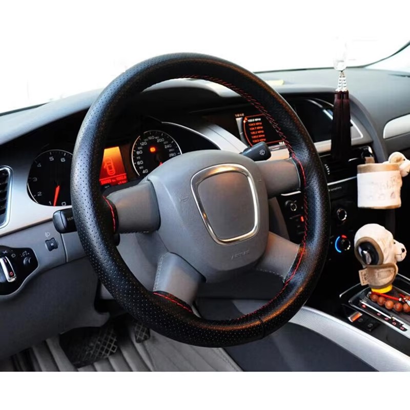 Novo 36 38 40cm couro genuíno  - Car Steering Wheel Cover Anti Slip Breathable avaliação e preço
